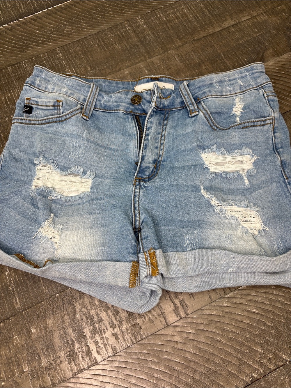 KanCan Light Blue Distressed Cuffed Denim Shorts